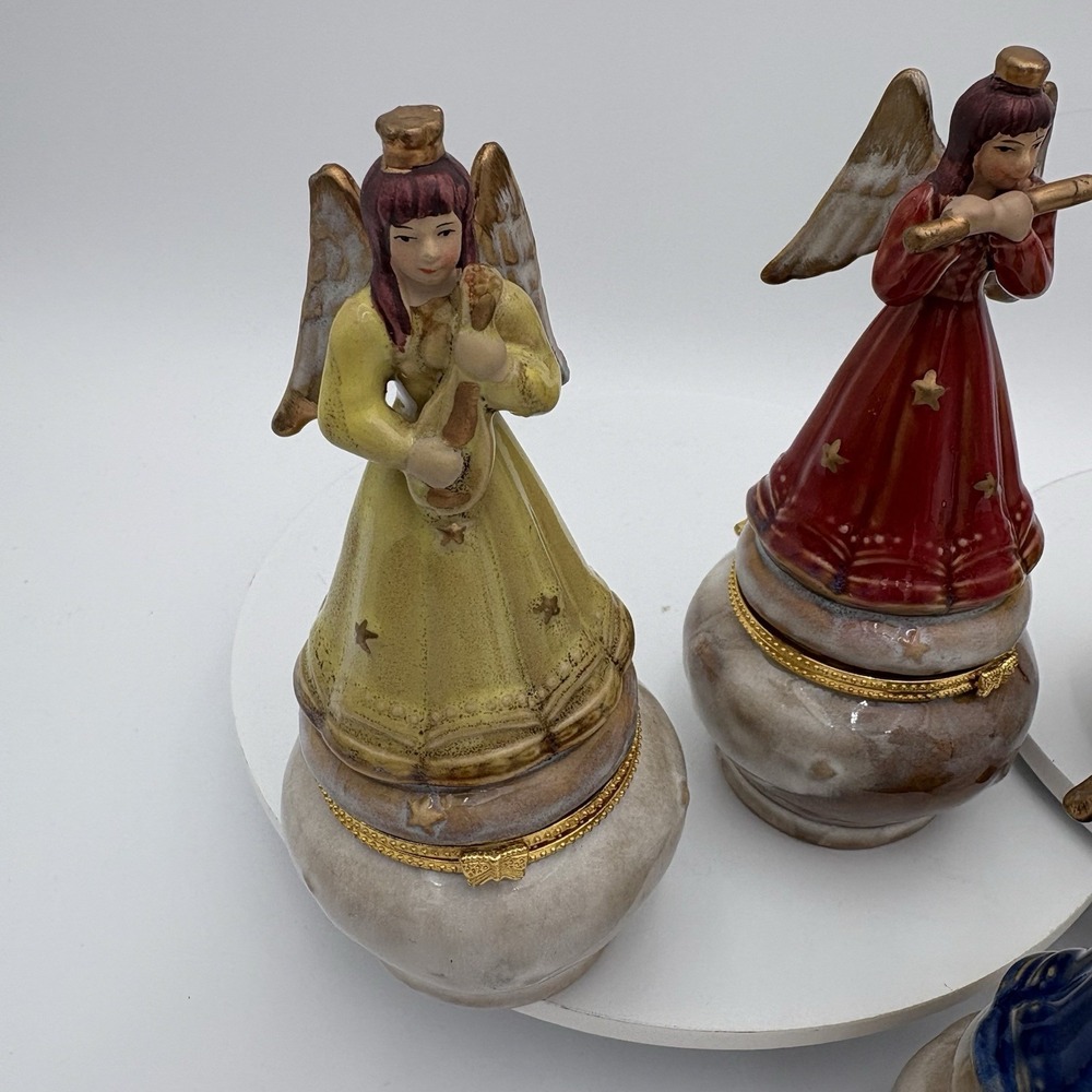 Set Of 4 Angel Trinket Box‎ with Instrument and Stars Hinged 6" Tall Vintage - Picture 6 of 15